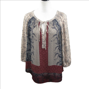 Daniel Rainn Color Block Tie Front 3/4 Sleeve Blouse Size Large